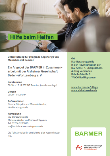 Unterstützung für pflegende Angehörige von Menschen mit Demenz